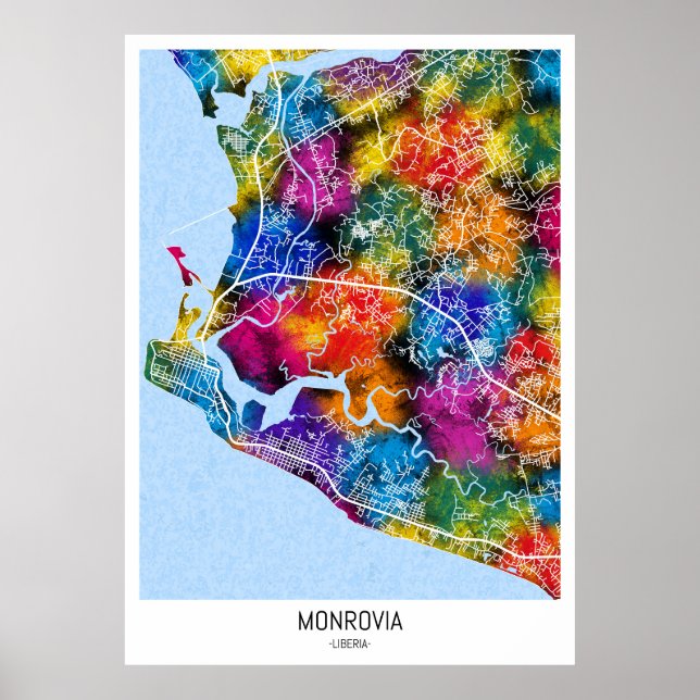 Monrovia Liberia City Karta Poster (Framsidan)