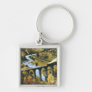 Monsal dal, tåg och Viaductbrittstång Fyrkantig Silverfärgad Nyckelring