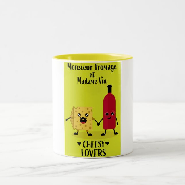 Monsieur Fromage et Madame Vin Cheesy älskare Två-Tonad Mugg (Center)