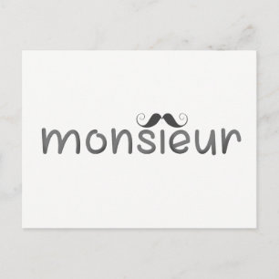 MONSIEUR - Roligt Typografi med Mustache Postcard Vykort