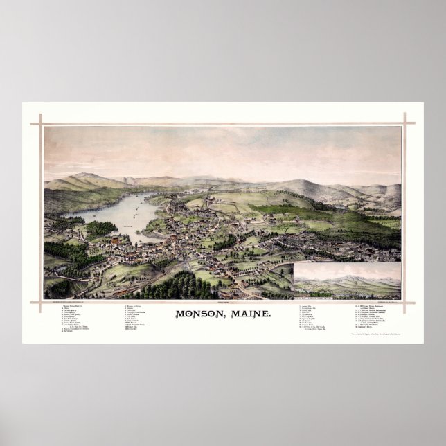 Monson, ME Panoramic Karta - 1889 Poster (Framsidan)