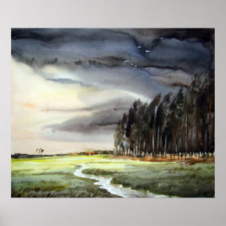 MONSOON LANDSCAPE & FOREST WATERCOLOR PAINTING POSTER