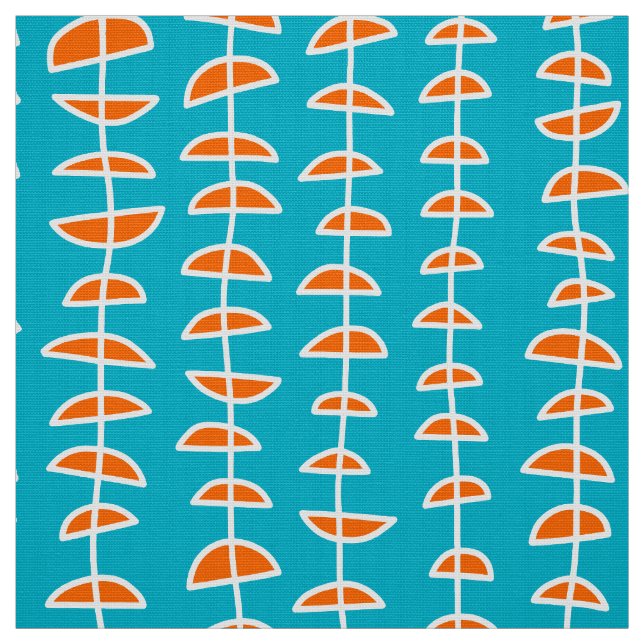 Mönster 080515 - Vit och orange på Aquablått Tyg (Provkarta)
