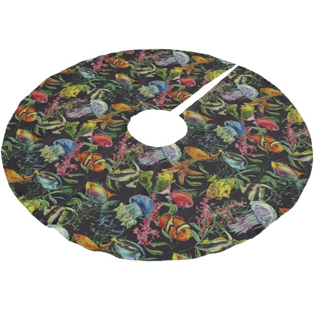 Mönster 1 för vattenfärghavsliv julgransmatta borstad polyester (Vinklad)