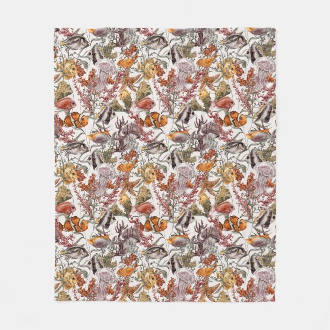 Mönster 2 för vattenfärghavsliv fleecefilt (Framsidan)