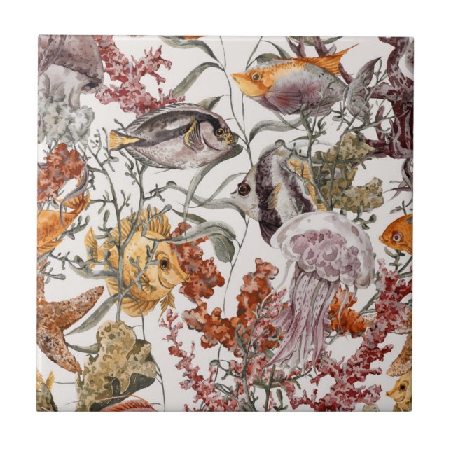 Mönster 2 för vattenfärghavsliv kakelplatta (Framsidan)