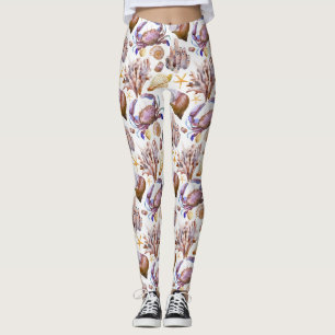 Mönster 4 för vattenfärghavsliv leggings