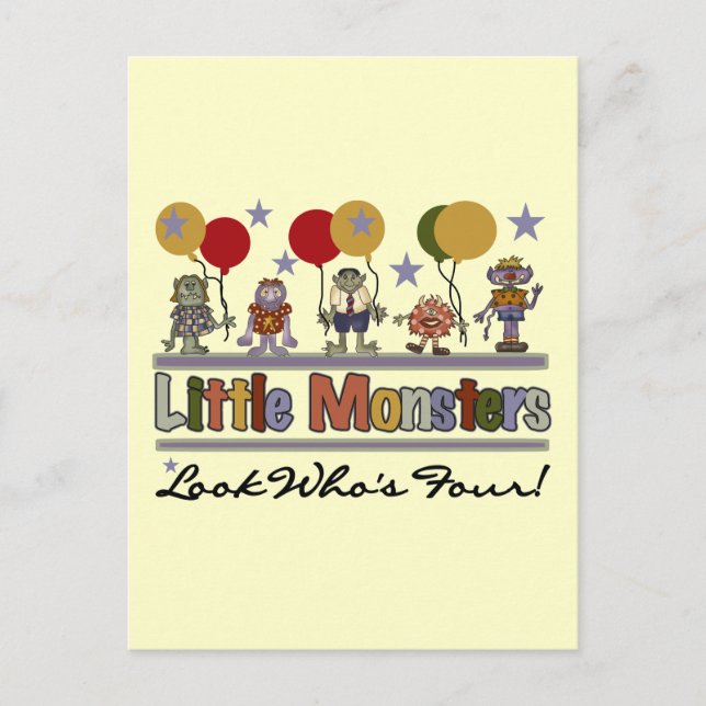 Monster 4e födelsedagen Tshirts och presenter Vykort (Framsida)