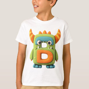 Monster Alfabet Bokstav D – Sött Behornat Monster T Shirt