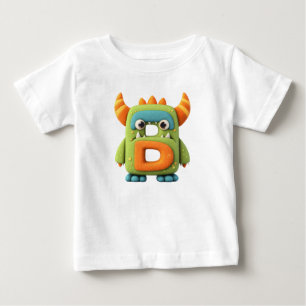 Monster Alfabet Bokstav D – Sött Behornat Monster T Shirt