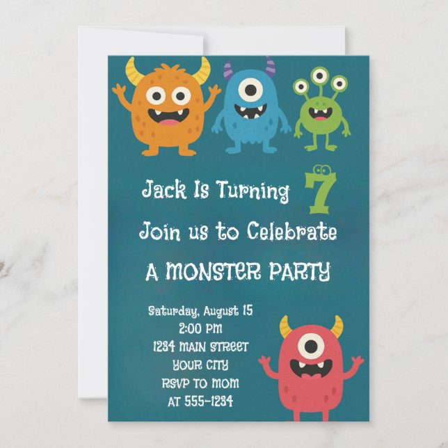 Monster Alien Kids Birthday Invitation Inbjudningar (Framsida)