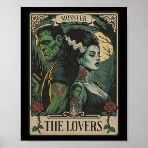 Monster Älskare Tarot Card Gothic Frankenstein Hal Poster