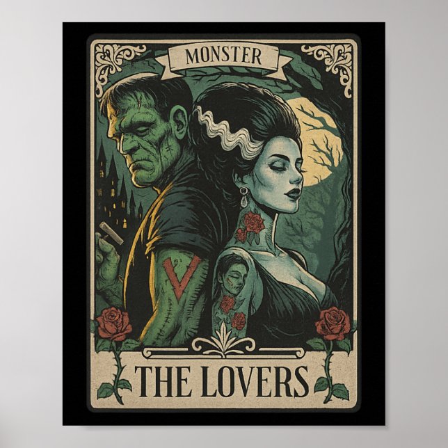 Monster Älskare Tarot Card Gothic Frankenstein Hal Poster (Framsidan)