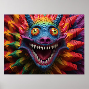 Monster ansikte i regnbåge i färg poster