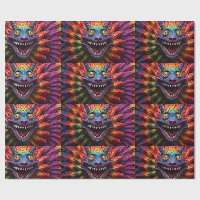 Monster ansikte i regnbåge i färg presentpapper (Platt)