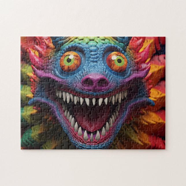 Monster ansikte i regnbåge i färg pussel (Horisontell)