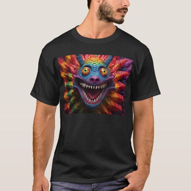 Monster ansikte i regnbåge i färg t shirt (Framsida)