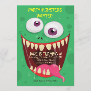 Monster Ansikte Party-monster ville ha Födelsedags Inbjudningar