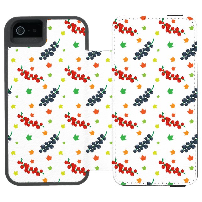 Mönster av bär, rödbär, blåbär, frukt incipio iPhone wallet skal (Folio Öppen)