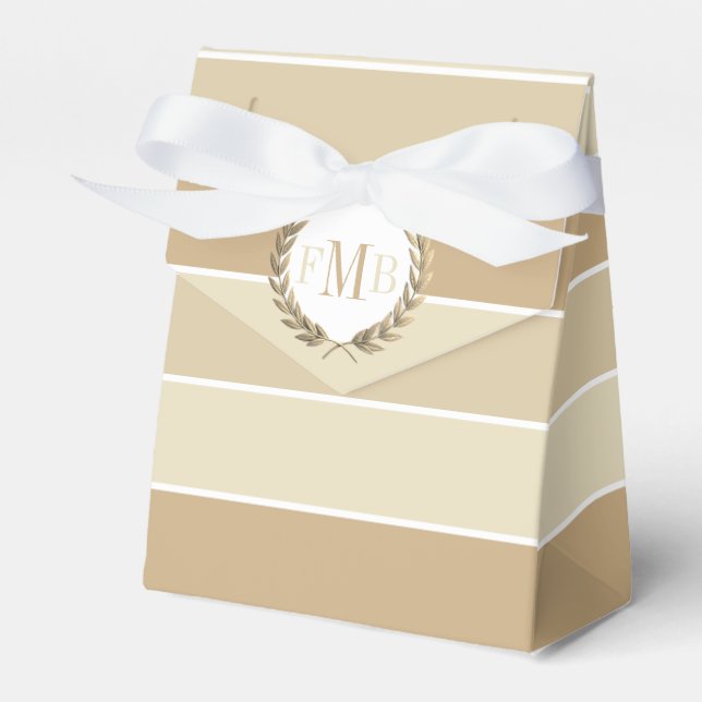 Mönster av beige ränder och initialer bröllop presentaskar (Framsidan Sidan)