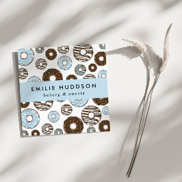 Mönster av blå donuts, kummel, bakverk fyrkantigt visitkort