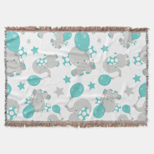 Mönster av elefanter, cute Elephants - Blue Grått Filt