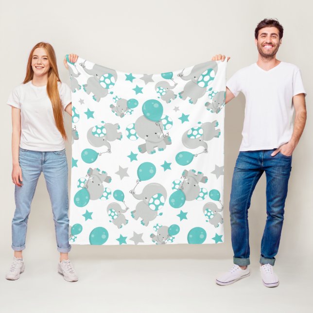 Mönster av elefanter, cute Elephants - Blue Grått Fleecefilt (På plats)