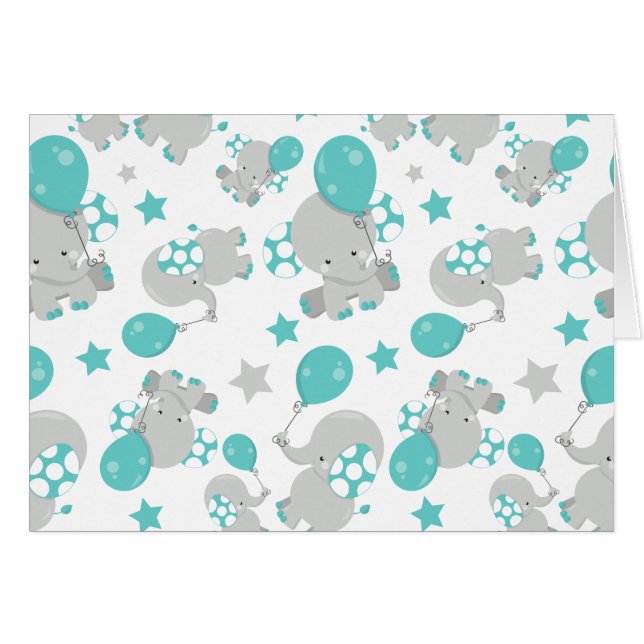 Mönster av elefanter, cute Elephants - Blue Grått Hälsningskort (Framsidan Horizontal)