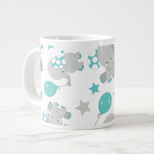Mönster av elefanter, cute Elephants - Blue Grått Jumbo Mugg (Framsida vänster)