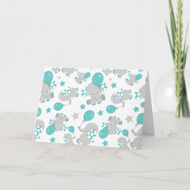Mönster av elefanter, cute Elephants - Blue Grått Kort (Framsida)