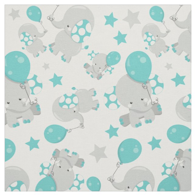 Mönster av elefanter, cute Elephants - Blue Grått Tyg (Provkarta)