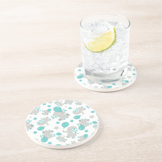 Mönster av elefanter, cute Elephants - Blue Grått Underlägg (Sidan)