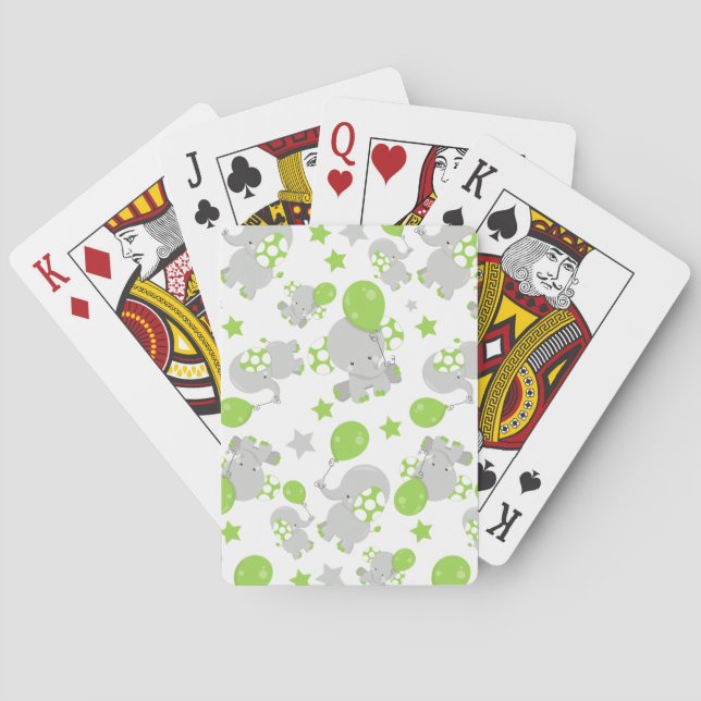 Mönster av elefanter, cute Elephants - Grönt Grått Casinokort (Baksidan)