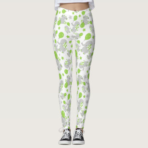 Mönster av elefanter, cute Elephants - Grönt Grått Leggings