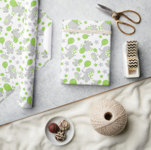 Mönster av elefanter, cute Elephants - Grönt Grått Presentpapper