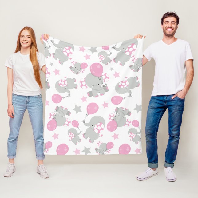Mönster av elefanter, cute Elephants - Rosa Grått Fleecefilt (På plats)