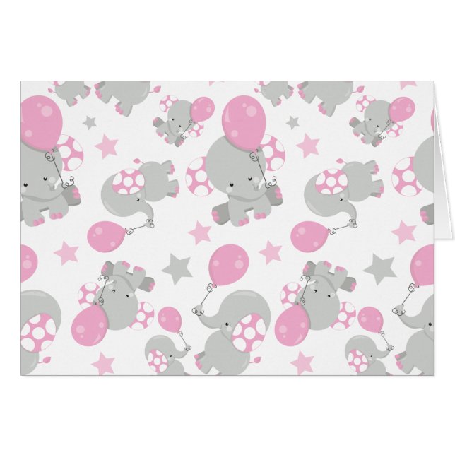 Mönster av elefanter, cute Elephants - Rosa Grått Hälsningskort (Framsidan Horizontal)