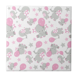 Mönster av elefanter, cute Elephants - Rosa Grått Kakelplatta