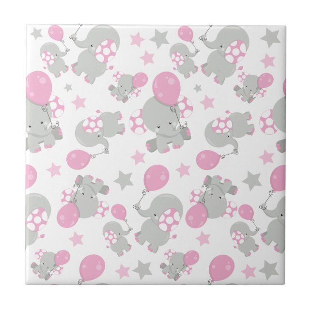 Mönster av elefanter, cute Elephants - Rosa Grått Kakelplatta (Framsidan)