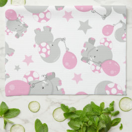 Mönster av elefanter, cute Elephants - Rosa Grått Kökshandduk