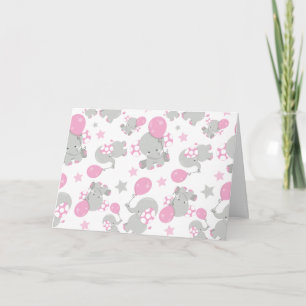 Mönster av elefanter, cute Elephants - Rosa Grått Kort