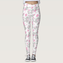 Mönster av elefanter, cute Elephants - Rosa Grått Leggings