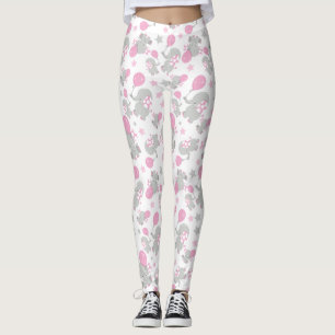 Mönster av elefanter, cute Elephants - Rosa Grått Leggings