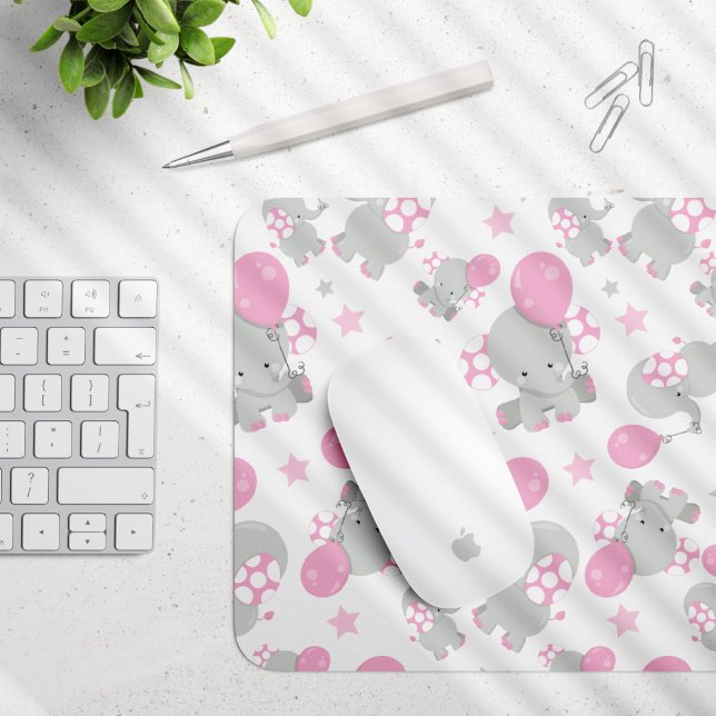 Mönster av elefanter, cute Elephants - Rosa Grått Musmatta (Skapare uppladdad)