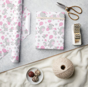 Mönster av elefanter, cute Elephants - Rosa Grått Presentpapper