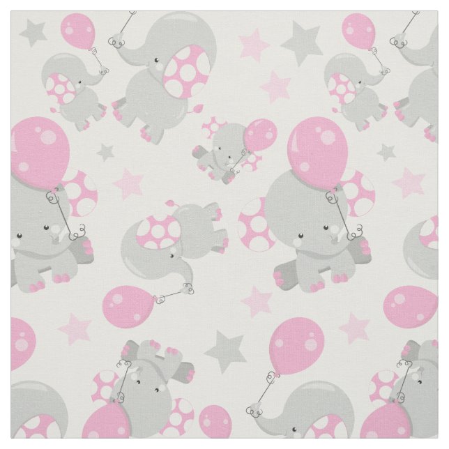 Mönster av elefanter, cute Elephants - Rosa Grått Tyg (Provkarta)