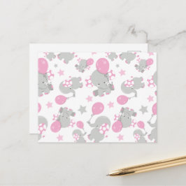 Mönster av elefanter, söta elefanter - rosa grå vykort