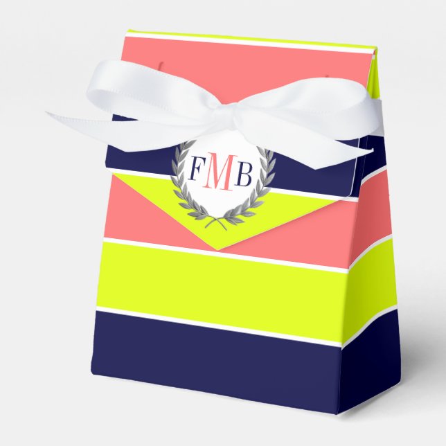 Mönster av färgglada ränder och monogram bröllop presentaskar (Framsidan Sidan)