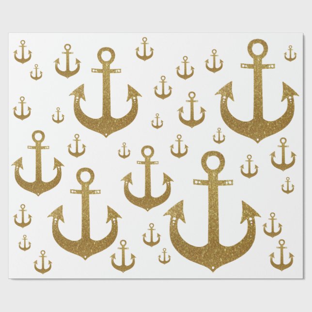 mönster av gyllene ankare nautiska presentpapper (Platt)