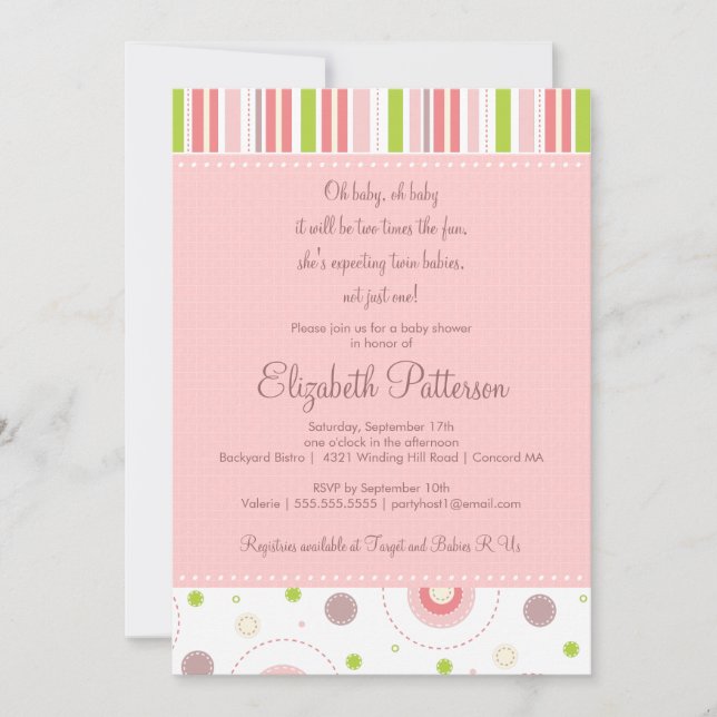 Mönster av inbjudan till Roligt Twin Girl Baby Sho (Framsida)
